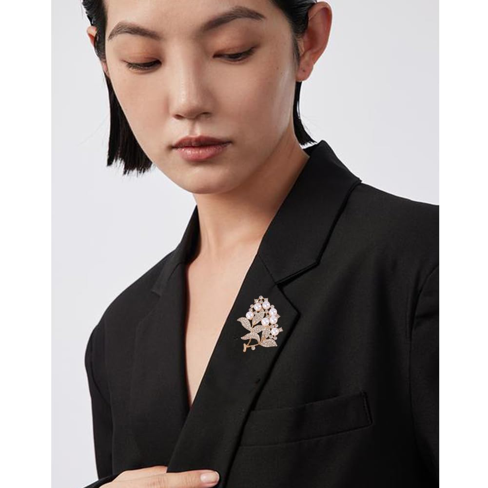 JKQBUX Chic Pearl Crystal Brooch Pins for Women Girls Fashion Shawl Pin Corsage Brooch Party Ceremony Accessories Dance Banquet Pins