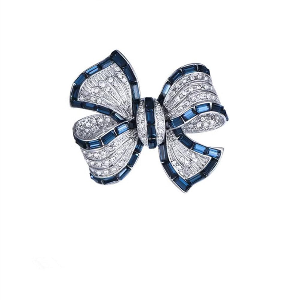 songbowen Rhinestone Bow Collar Brooch Crystal bow Brooch Pin Vintage Blue Sparkling lapel pin Crystal Collar Pin Ribbon Bow brooch Badge Clothing Accessory Women's Jewelry Gift