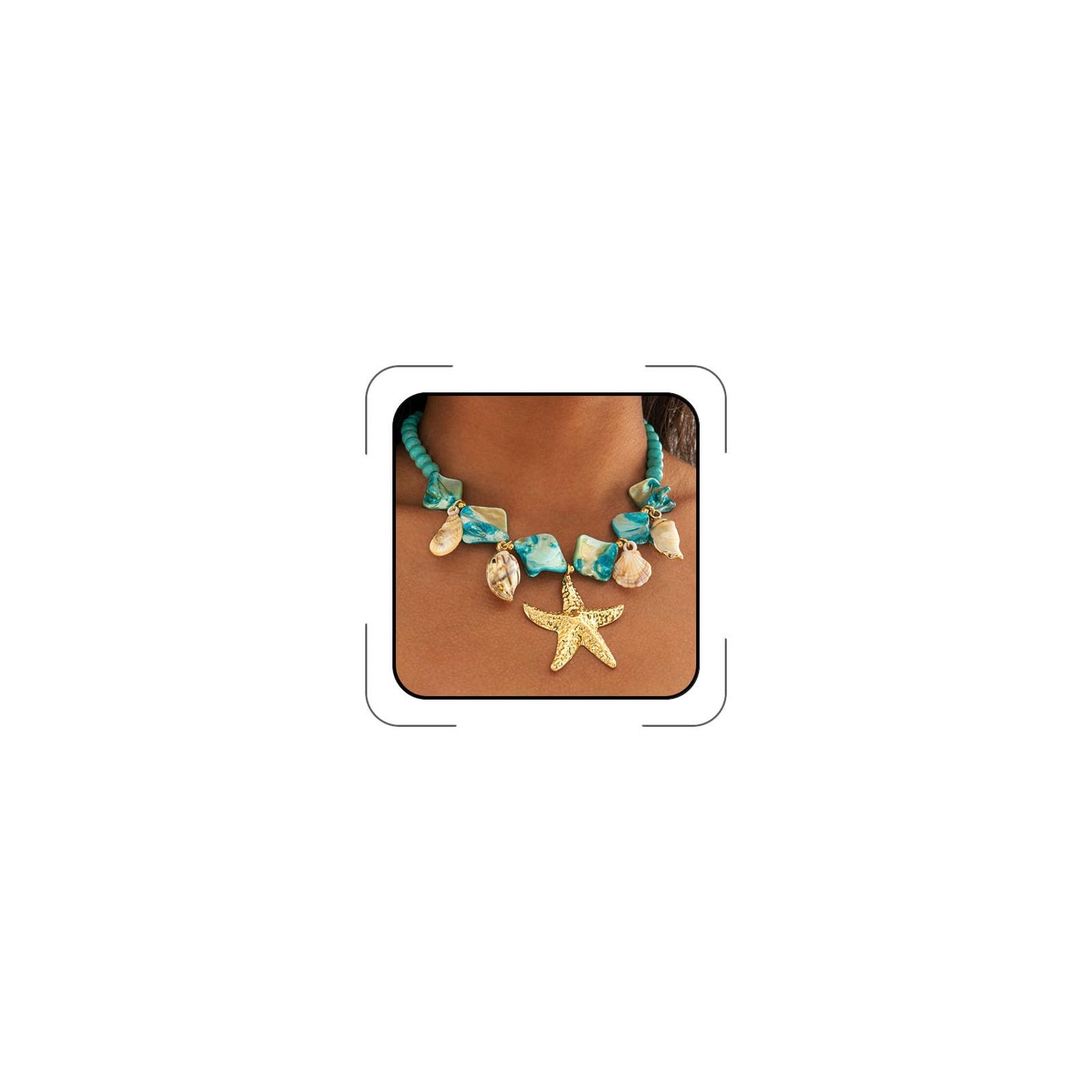 LKingel Gold Starfish Necklaces for Women Beaded Mermaids Starfish Shell Pearl Choker Pendant Necklaces Chunky Beach Necklace Mermaid Charm Necklace Summer Beach Jewelry for Women Blue