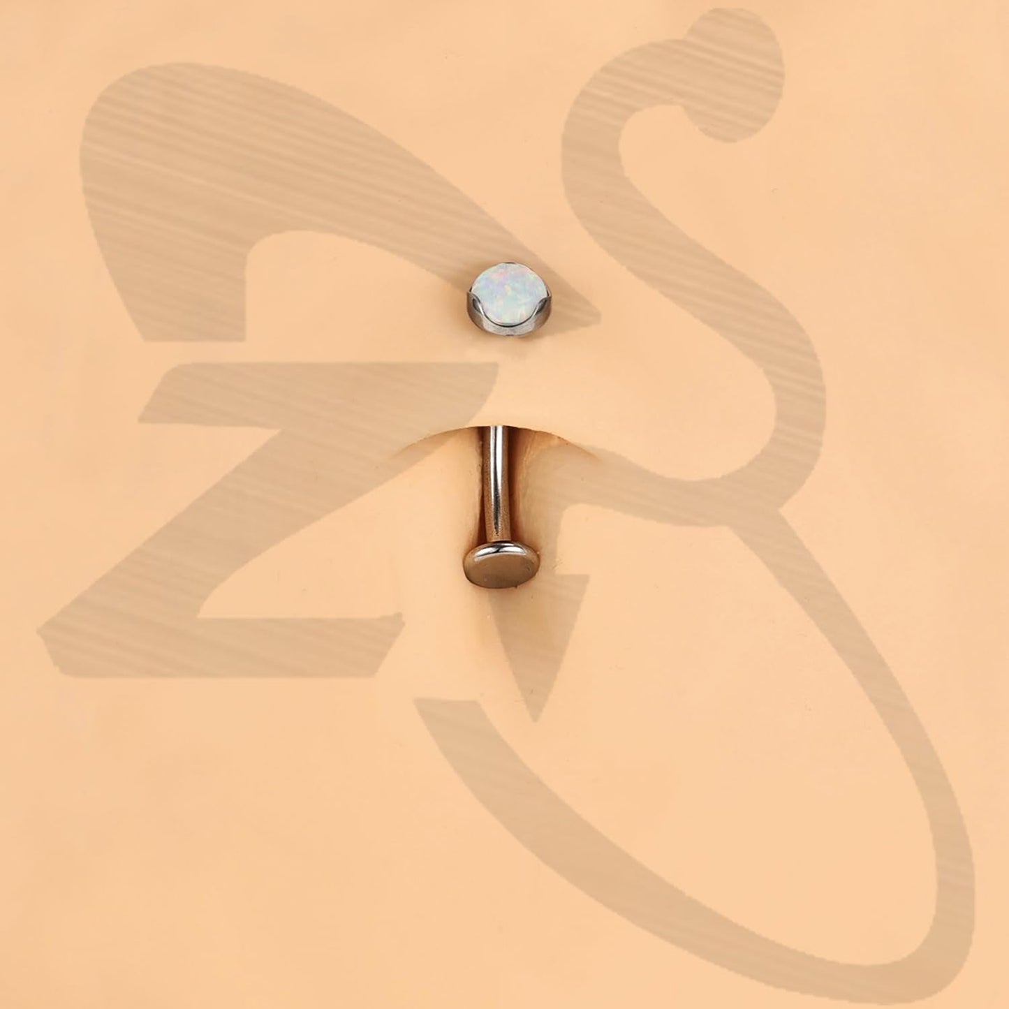 ZS ASTM F136 Titanium Belly Button Ring, 14G Opal Stones Navel Jewelry, 6/8/10/12/14MM Internally Threaded Long Bar Navel Barbell Stud Flat Back Belly Piercing (White Opal,L:12mm)