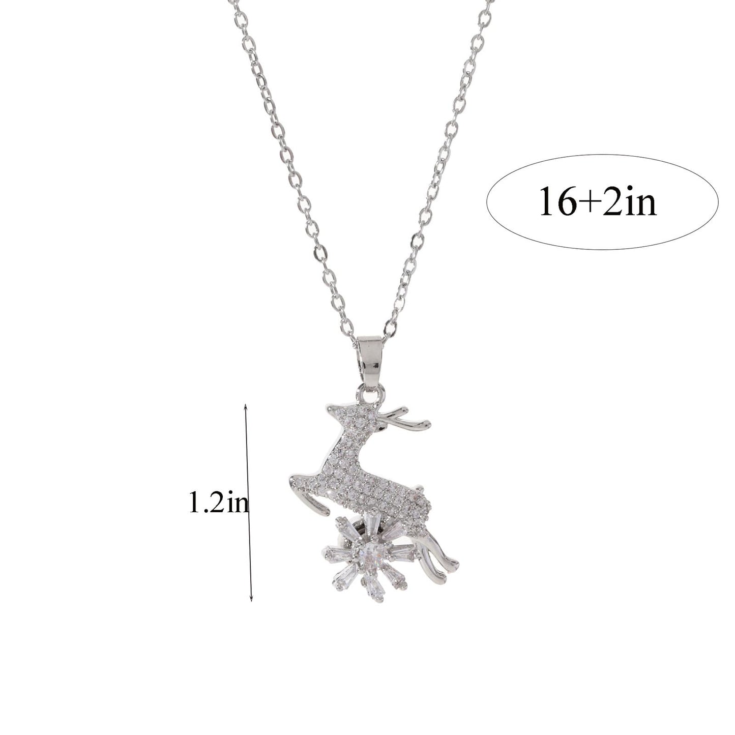 KONPJE Sunflower Fidget Necklace for Women Gold Moon Necklace Rotating Heart Necklaces Spinning Crystal Flower Anxiety Necklaces Crescent Moons Jewelry Accessories (Silver Deer)