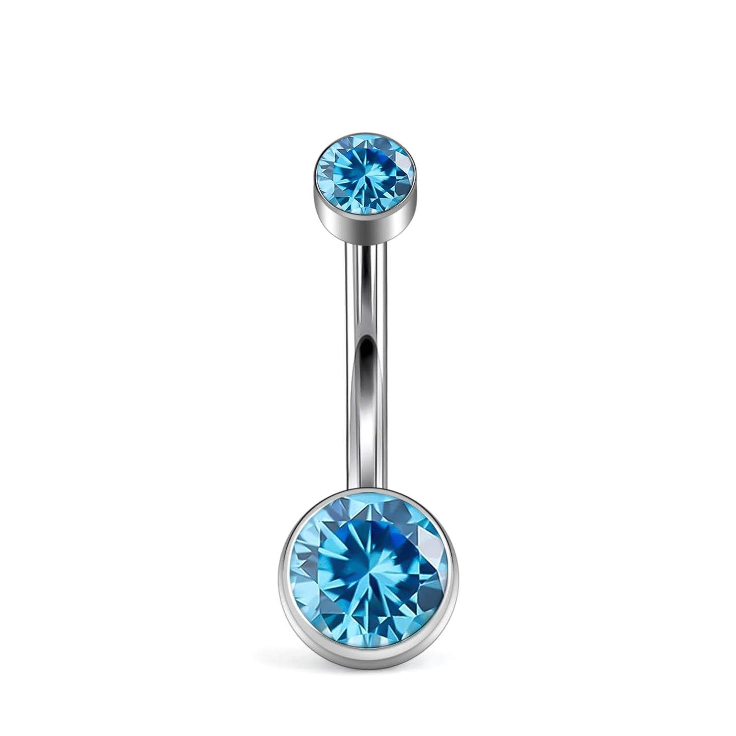 XUU Titanium Belly Button Rings, Black & Silver – 14G Internally Threaded Navel Piercing Jewelry, 10mm & 12mm Curved Barbells with 7 Colors Gems – Hypoallergenic (Silver-Blue cz, 10MM)