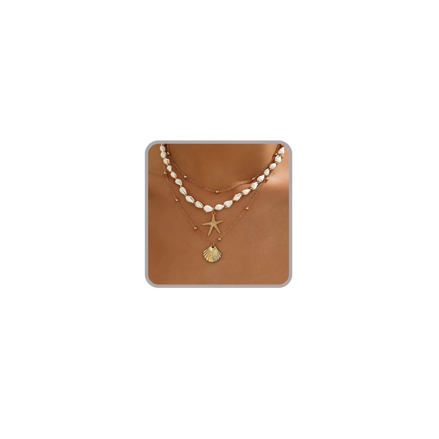 ONBRIG Seashell Necklace Beach Jewelry for Women Starfish Cowrie Puka Shell Necklaces Summer Beach Accessories for Women Vacation Mermaid Ocean Jewelry (style 5)