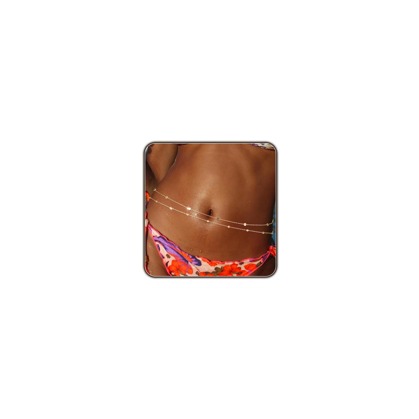Gold Body Chain for Women Belly Waist Chain Sexy Bikini Beach Jewelry for Women Waterproof Cute Hips Stomach Sequin Coin Beaded chain Belt Summer Vacation Accessories Gift Bohemian Boho Jewelry
