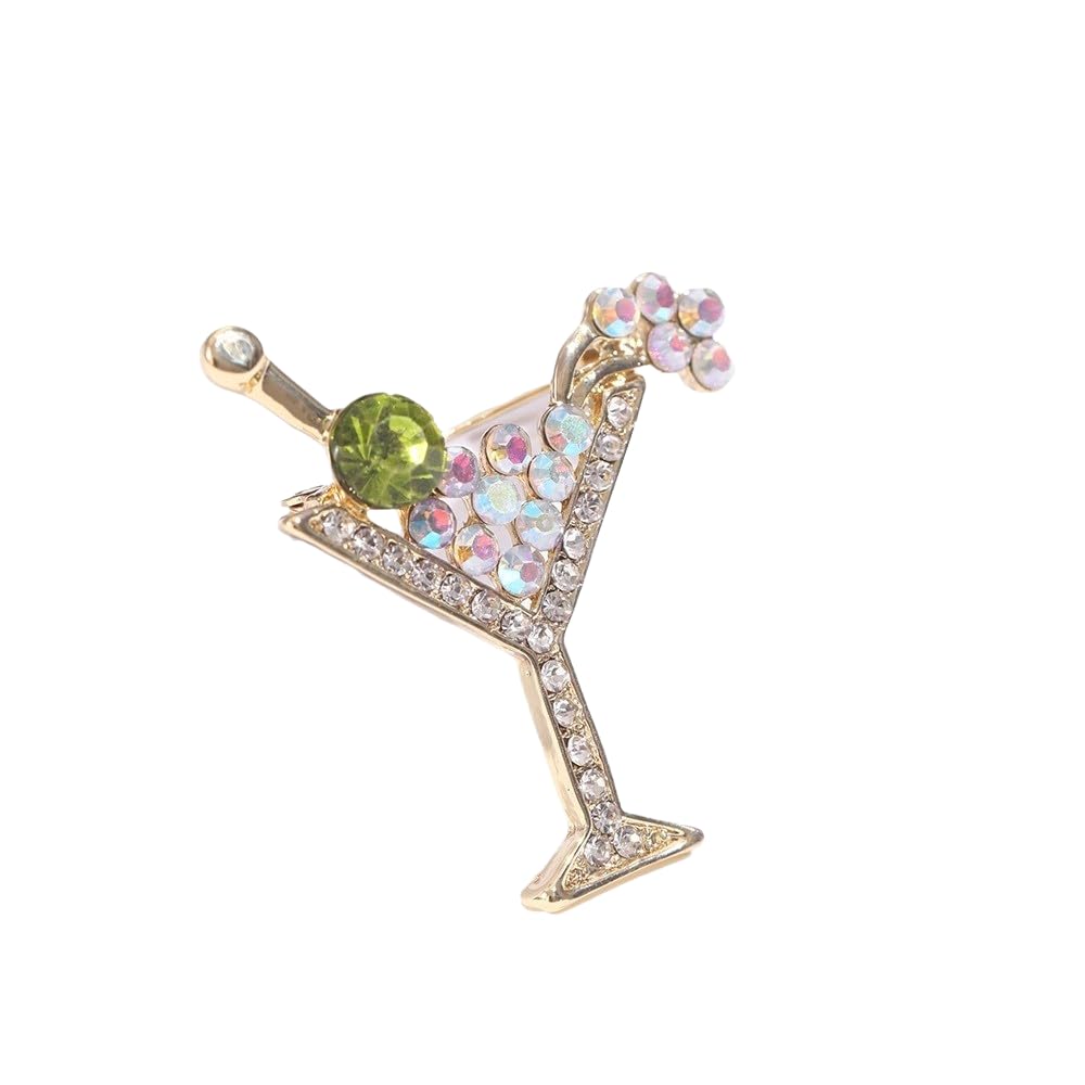 DEYOUM Cocktail Wine Glass Brooch Pin for Women Trendy Cute Cocktail Wines Glass Wine Bottle Brooch Pin Party Hat Bag Suit Charm Jewelry Gift Accessories (green)
