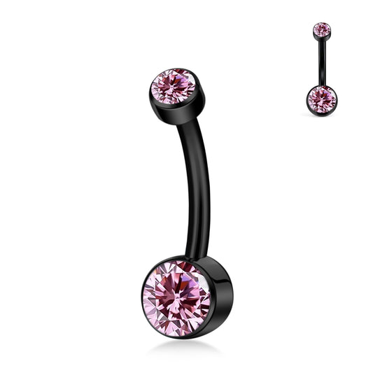 XUU Titanium Belly Button Rings, Black & Silver – 14G Internally Threaded Navel Piercing Jewelry, 10mm & 12mm Curved Barbells with 7 Colors Gems – Hypoallergenic (Black-Pink cz, 10MM)