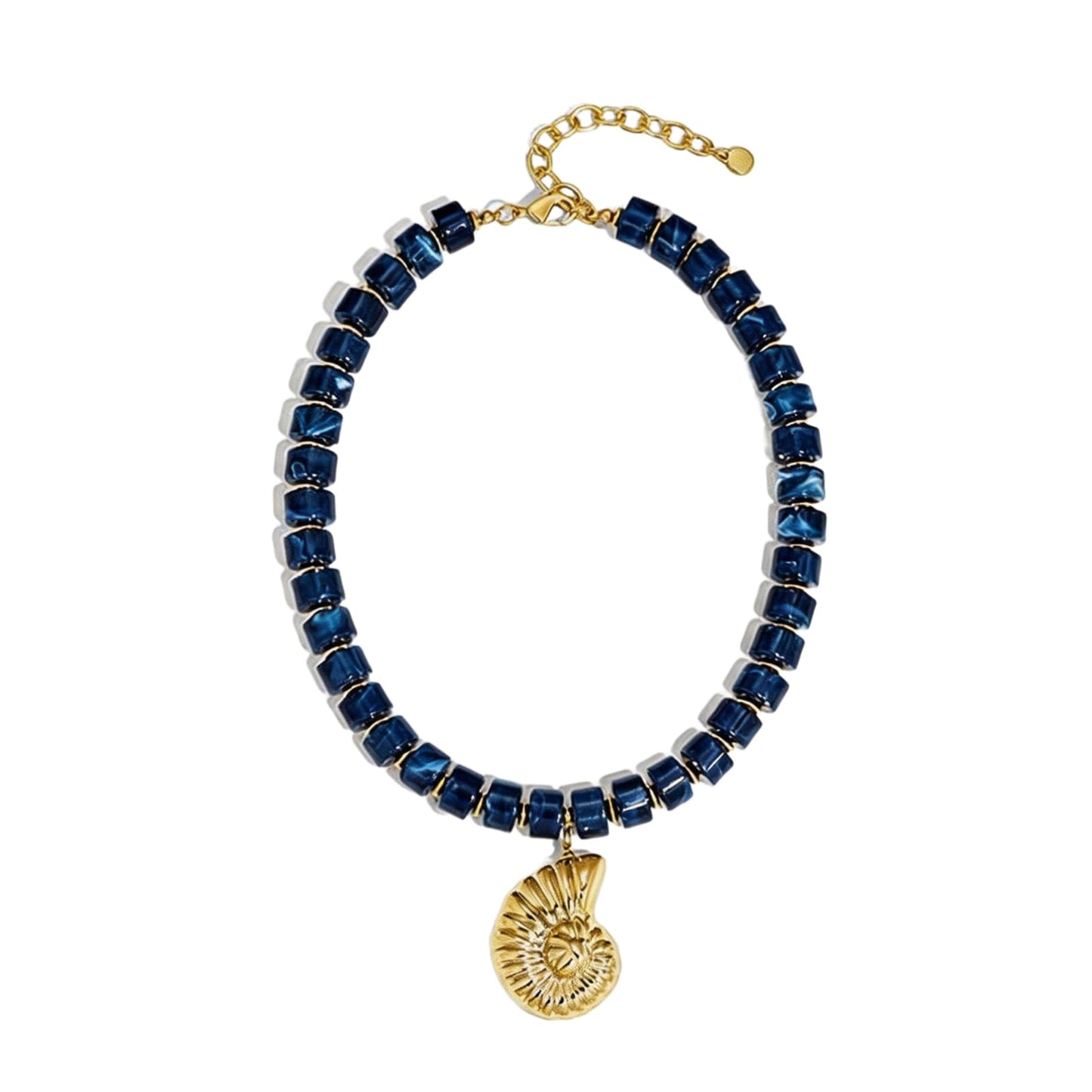 IQIC Beach Resin Conch Necklace for Women Blue Gold Bead Spiral Necklace Boho Summer Snail Shell Necklaces Beach Summer Jewelry Accessories (blue)