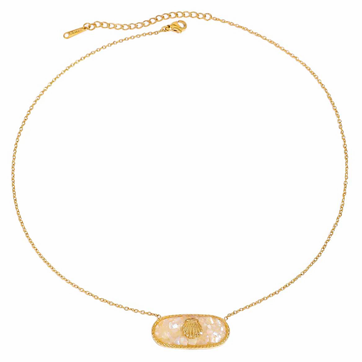 NUZON Enamel Seashell Pendant Necklace for Women Delicate 14K Gold Plated Chain Dangling Oval Inlay Yellow Shell Necklace Ocean Cute Jewelry Gift Adjustable 16''