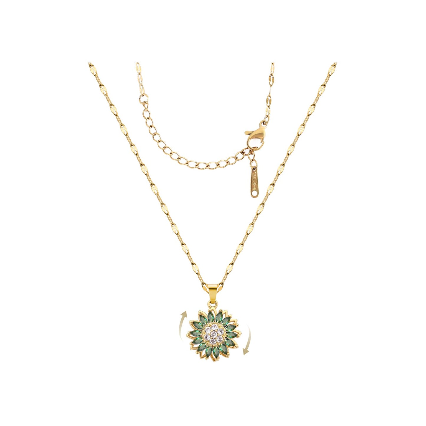 KONPJE Sunflower Fidget Necklace for Women Gold Moon Necklace Rotating Heart Necklaces Spinning Crystal Sunflower Anxiety Necklaces Crescent Moons Jewelry Accessories (Green)