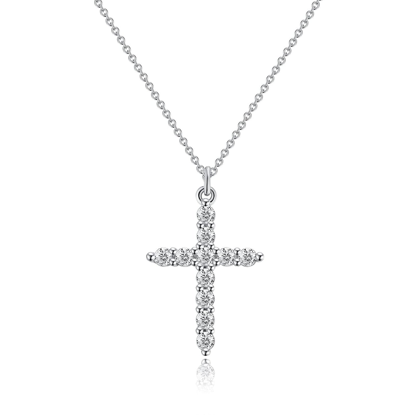 Robaice Cross Necklace for Women 14K Gold Plated Cross Pendant Necklace Simple Gold Necklaces Faith Cross Jewelry First Communion Necklace, Silver