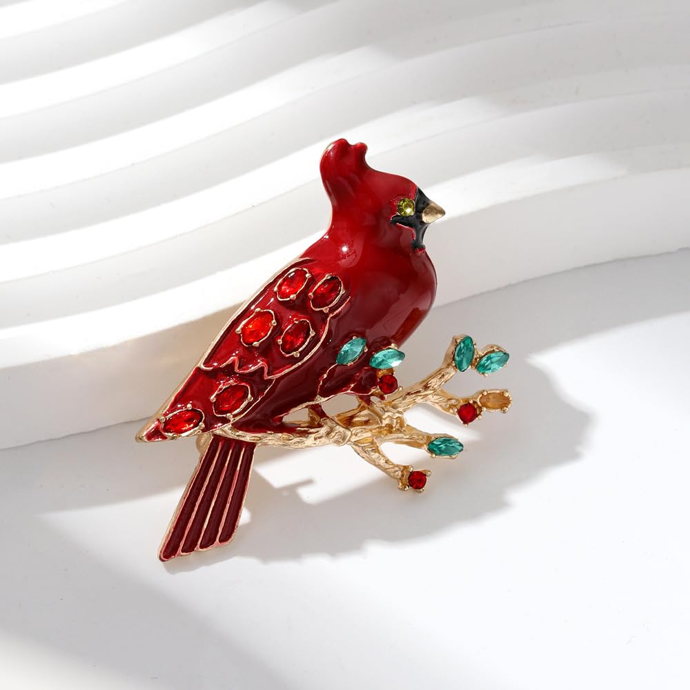 Cardinal Brooch for Women Red Enamel Cardinal Pin Animal Jewelry Birthday Holiday Gift for Girlfriend Wife Mother