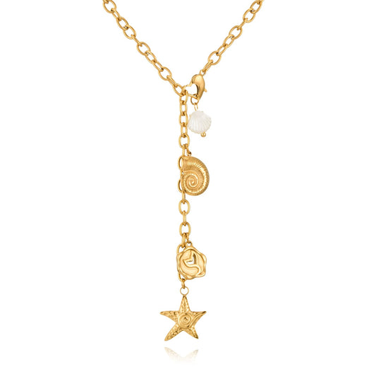 Dckazz Starfish Necklace Beach Charm Necklace 14K Gold Plated Summer Ocean Shell Beach Jewelry for Women Vacation