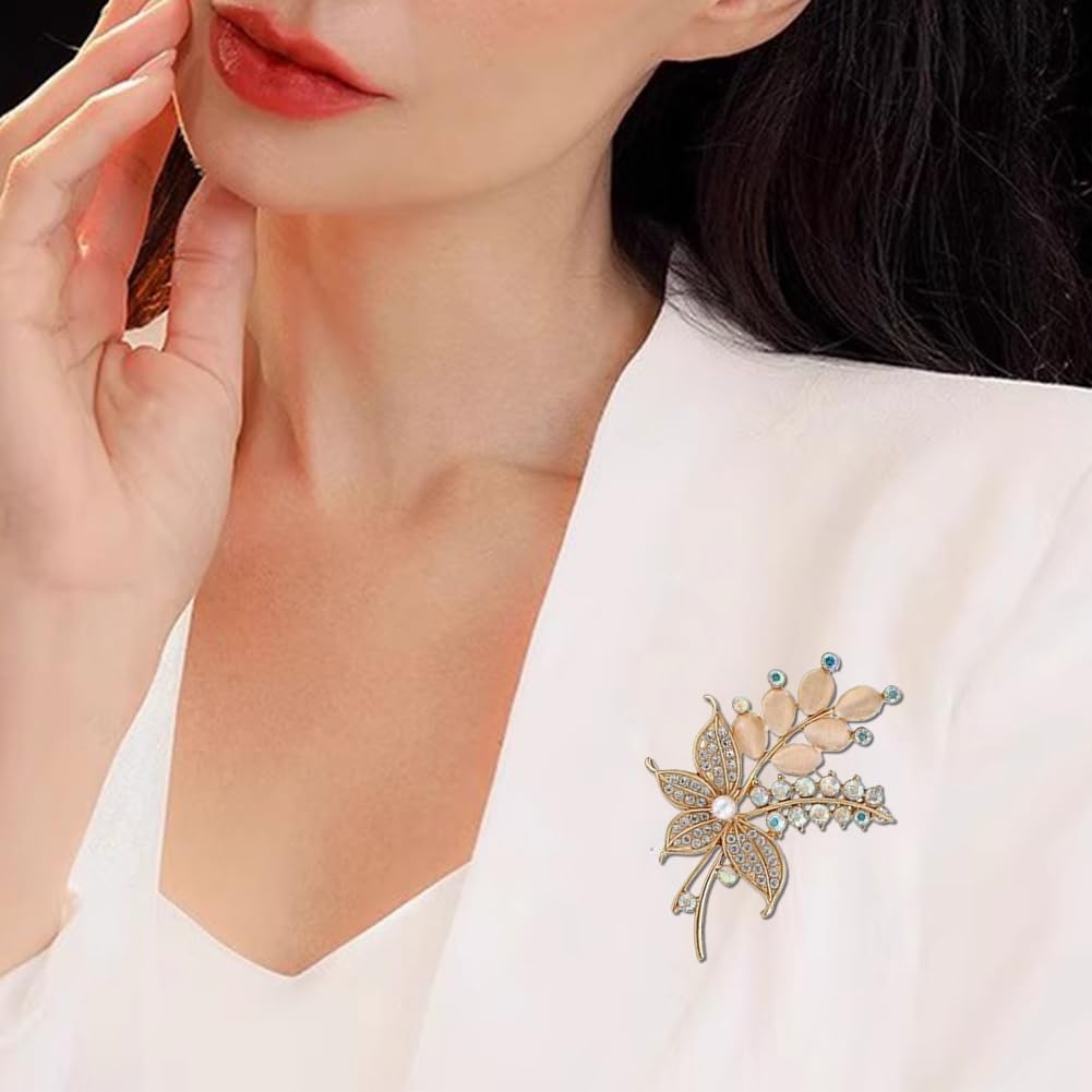 JKQBUX Chic Pearl Crystal Brooch Pins for Women Girls Fashion Shawl Pin Corsage Brooch Party Ceremony Accessories Dance Banquet Pins