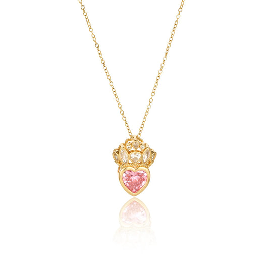 crataly Rose Quartz Crown Heart Necklace for Women-Gold Plated October Birthstone Princess Crown Pendant For Valentine's Day Mother's Day Thanksgiving Day Christmas Birthday Gifts