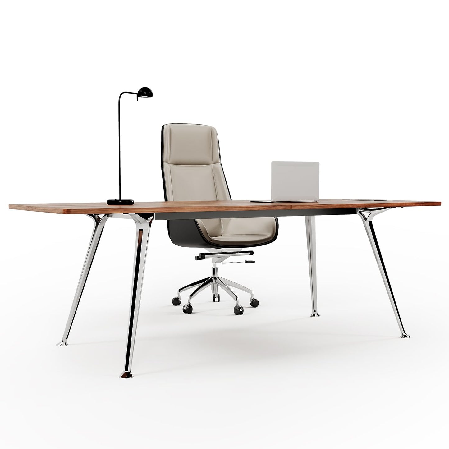 Writing Computer Desk, 60-Inch Large Executive Desk Office Workstation with Chrome-Plated Legs and Built-in Power Outlet, Writing Table Business Furniture, Modern Minimalist Style for Home Office