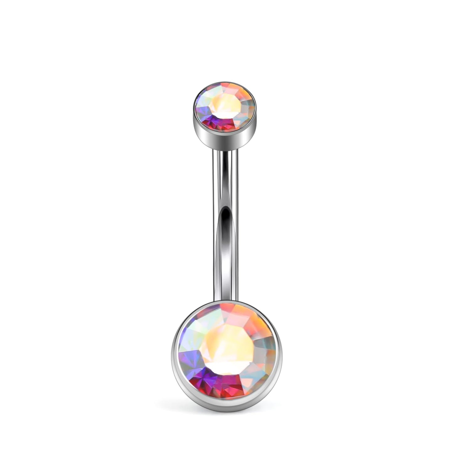 XUU Titanium Belly Button Rings, Black & Silver – 14G Internally Threaded Navel Piercing Jewelry, 10mm & 12mm Curved Barbells with 7 Colors Gems – Hypoallergenic (Silver-AB, 10MM)