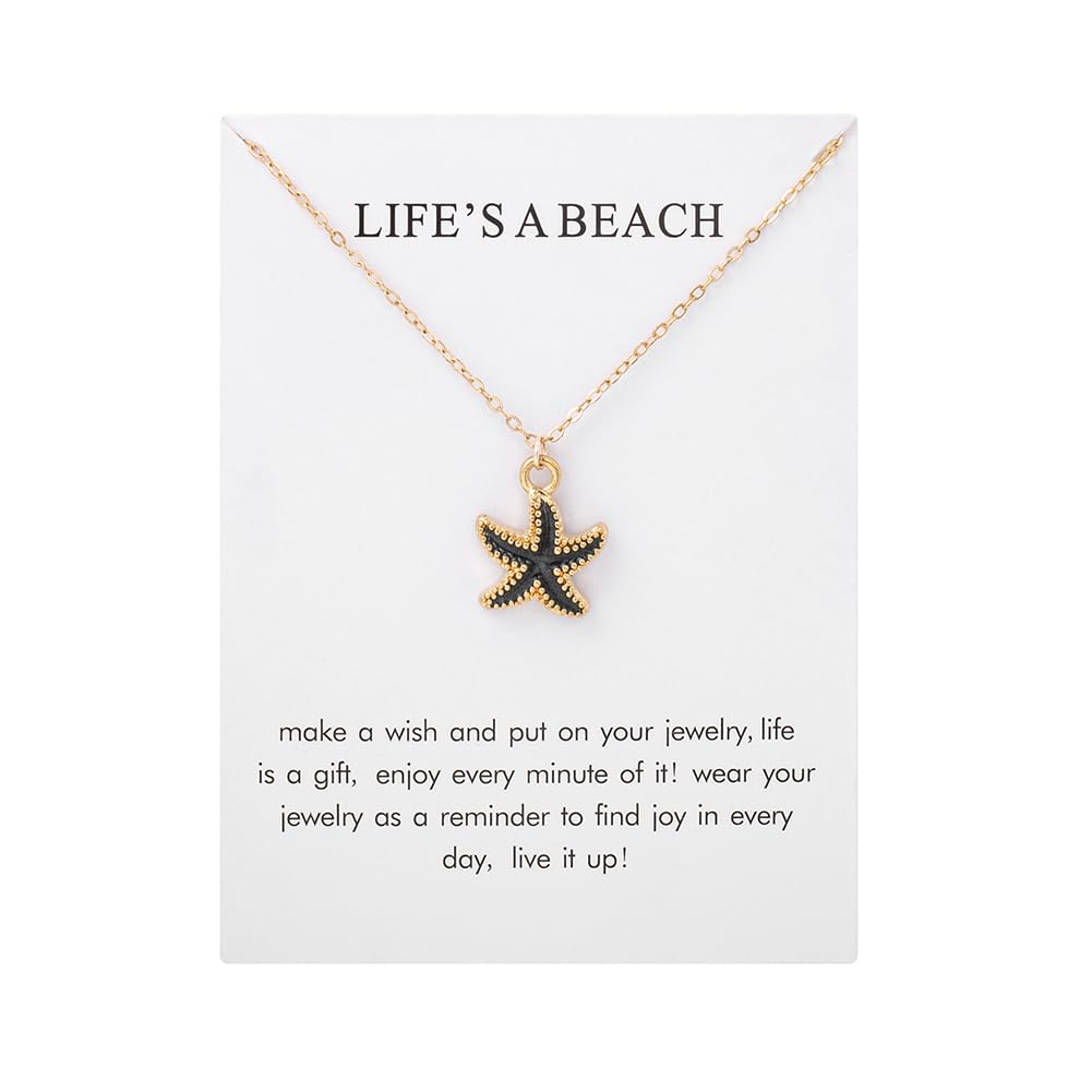 CIWEAI 6Pcs Gold Beach Starfish Necklace Set for Women Cute Beachy Hawaii Star Fish Bulk Necklaces Pack Trendy Hawaiian Friendship Matching Jewelry Accessories (Starfish-White-Card)