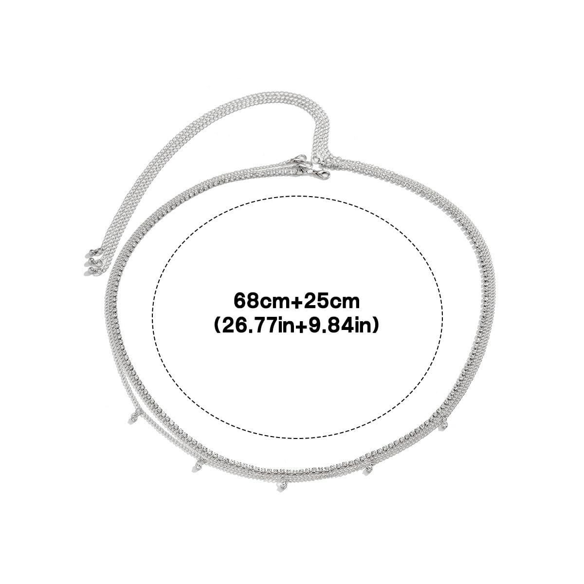 MODRSA 3pcs Silver Belly Chain Waist Chain for Women: Rhinestone Waist Jewelry, Multi Layered Stomach Chain, Silver Body Chain