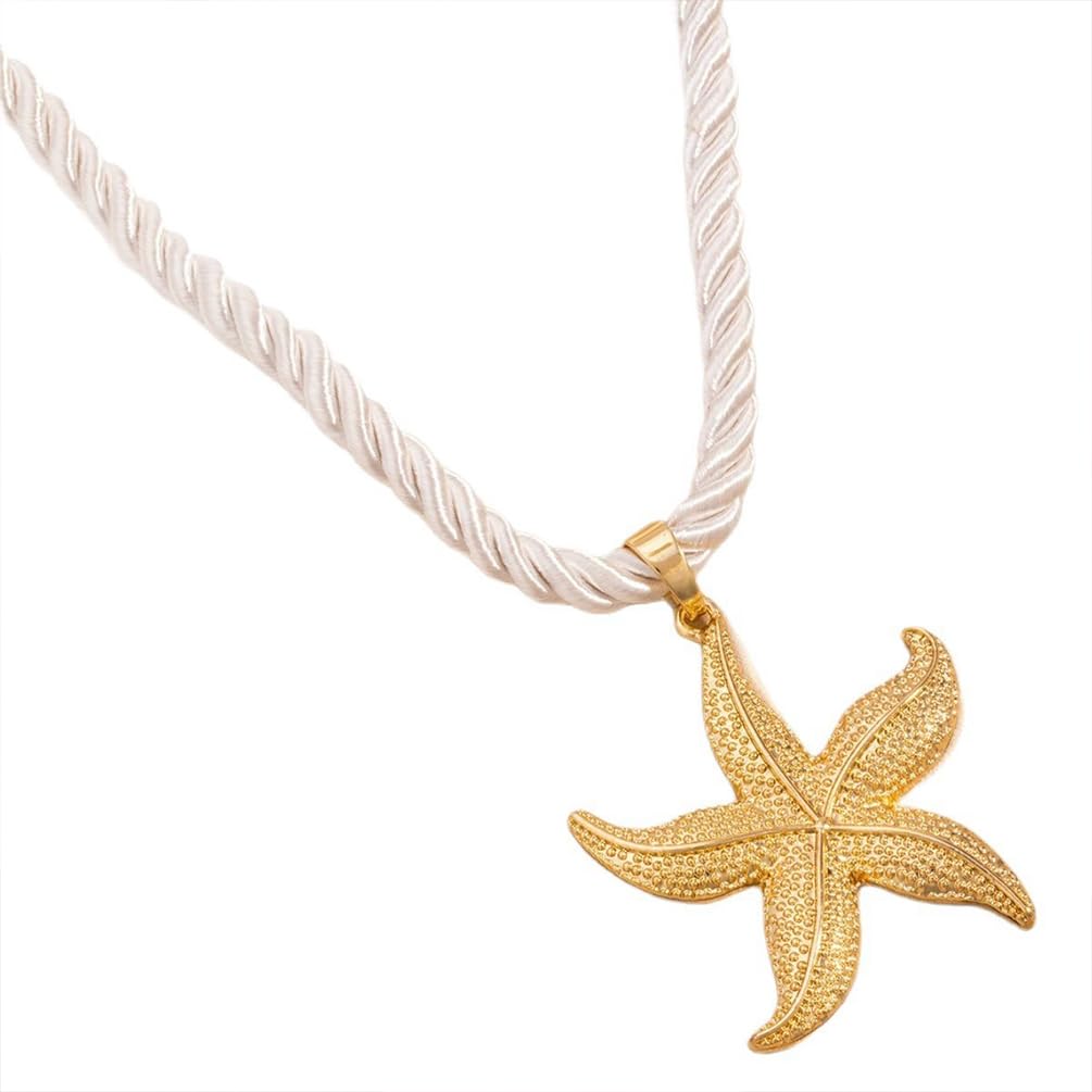 UANXLL Large Gold or Blue Starfish Pendant Necklace, Chunky White Rope Chain Big Sea Star Necklaces for Women Fashion Ocean Style Beach Party Prom Jewelry Gift (Gold)