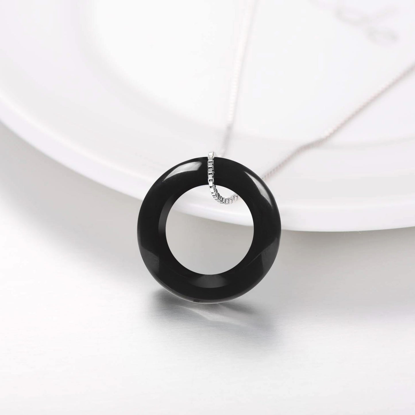 AOBOCO 925 Sterling Silver Circle Necklace with Obsidian Necklace for Women Birthday Gift Christmas Holiday Gift (Dia 0.78" Obsidian)