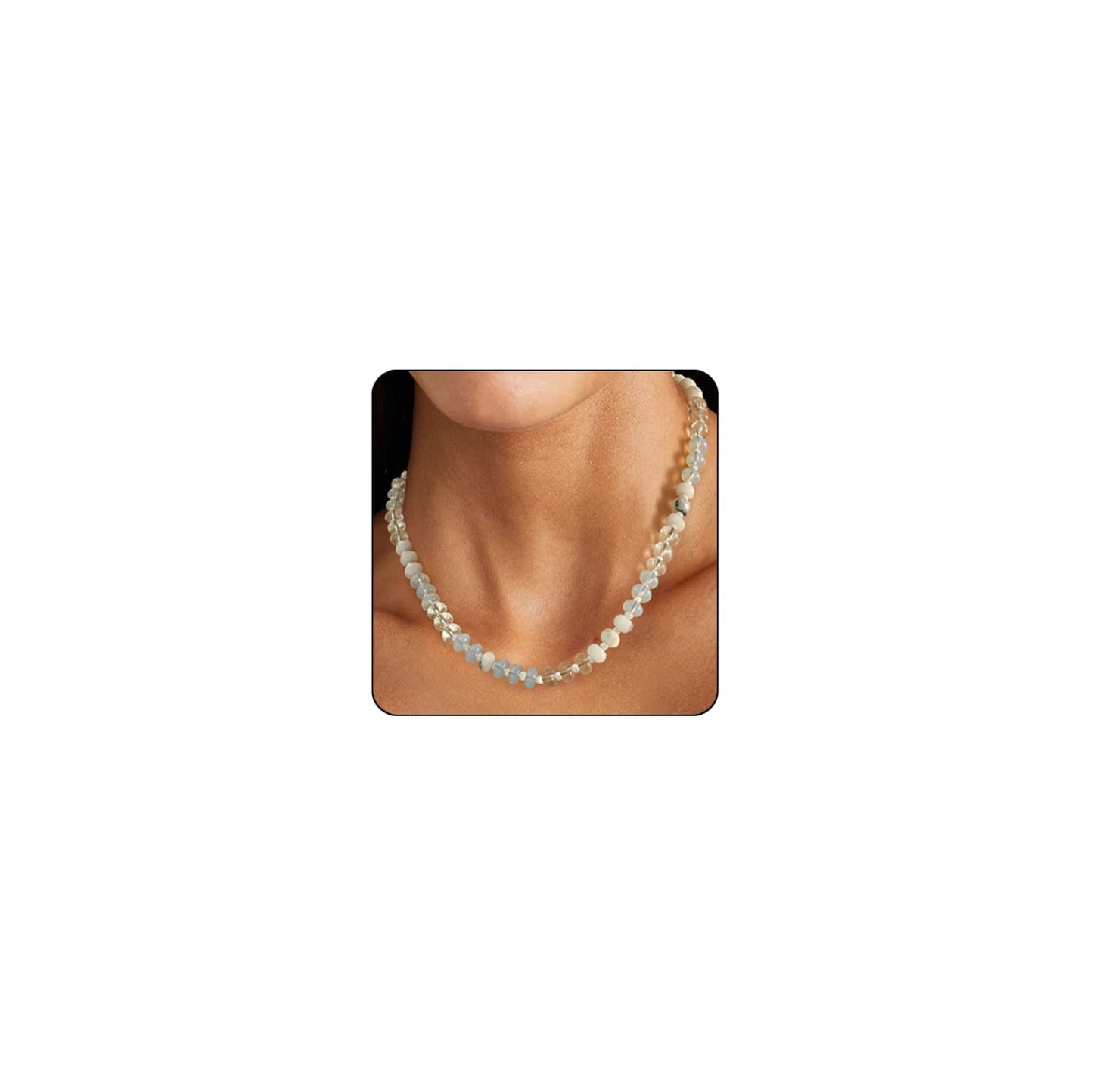 Gemstone Beaded Necklace for Women White Natural Stone Freshwater Pearl Surfer Beach Rainbow Necklace Jewelry Gift