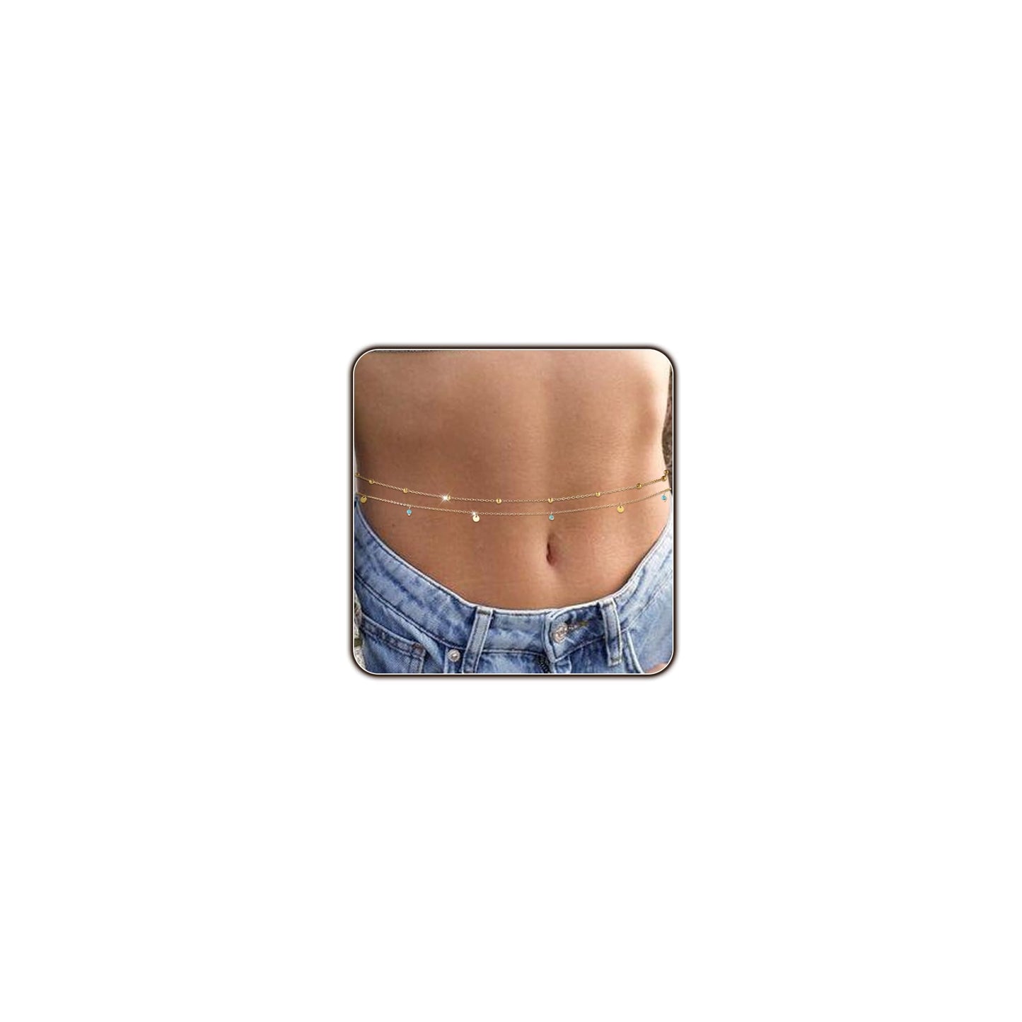 Gold Body Chain for Women Belly Waist Chain Sexy Bikini Beach Jewelry for Women Waterproof Cute Hips Stomach Bead Coin Turquoise Charm chain Belt Summer Accessories Gift For Her Bohemian Boho Jewelry