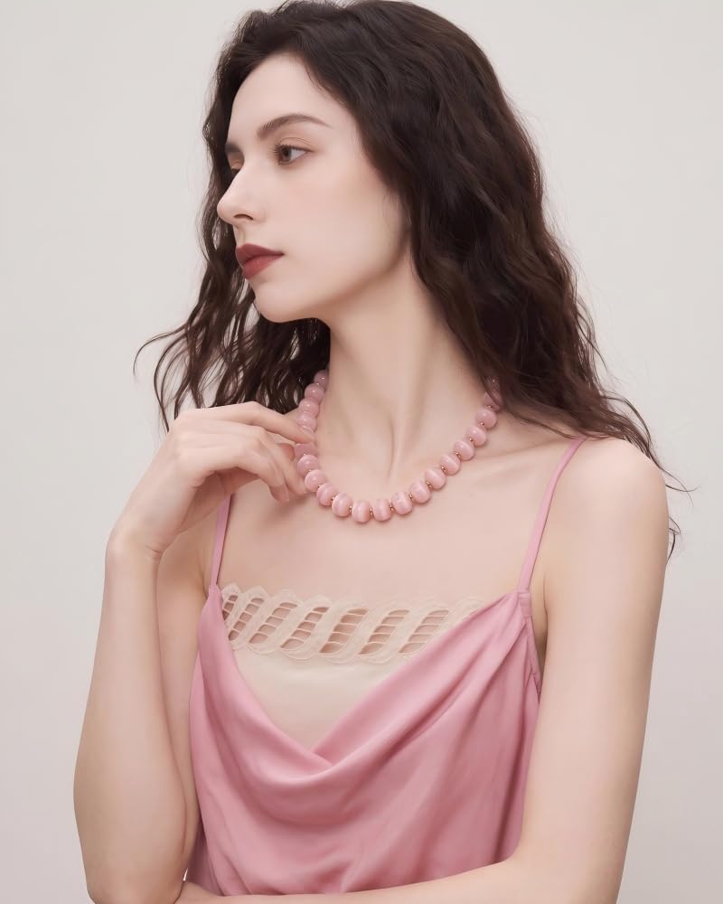 FAUTHENTICUTE Pink Beaded Choker Necklace for Women Boho Statement Necklaces Trendy Beach Summer Jewelry Dainty Western Bead Necklace Everyday Necklaces for Women