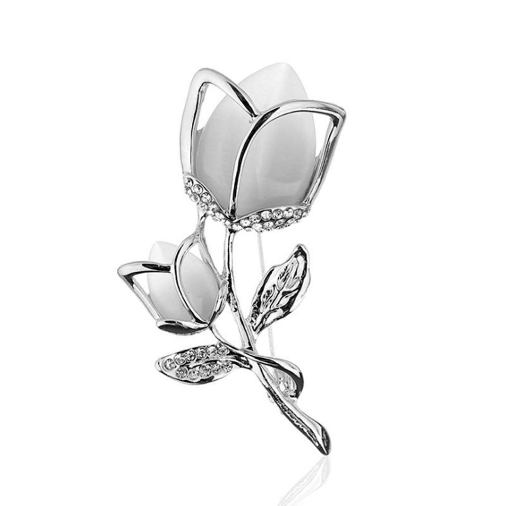 Created Crystal Brooch Crystal Rhinestone Rose Flower Fashion Pin Gift Women Girls Rose Gold (Platinum White Crystal Brooch)