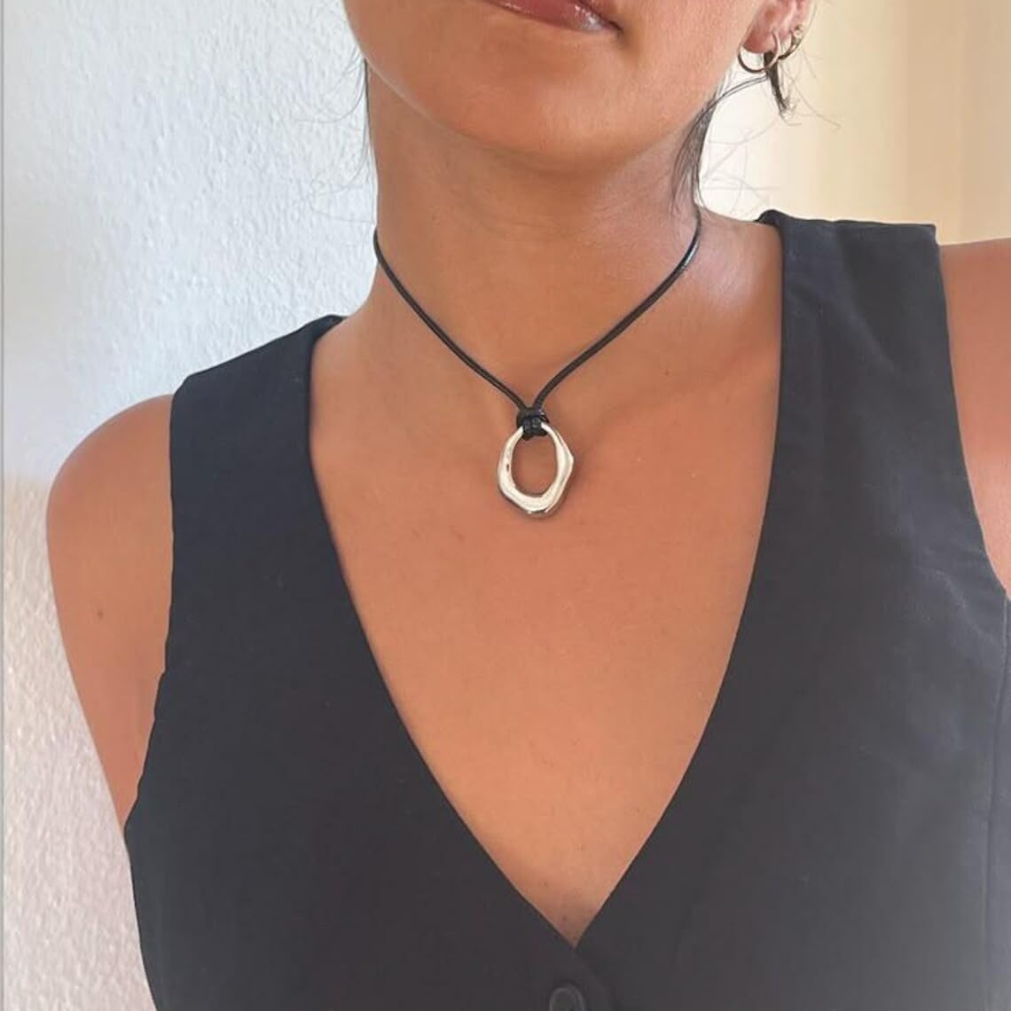 Hcrohihit Chunky Hollow Pendant Necklace for Women,Trendy Charm Big Circle Necklace Boho Punk Cowgirl Outfits Western Accessories (A-SL)