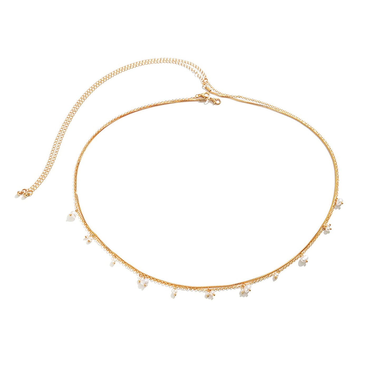 MODRSA Gold Belly Chain Waist Chain for Women - 2pcs, 37.4" (95cm), Pearl & Gold Alloy, Lobster Clasp, Wedding/Valentine's Day/Anniversary/Birthday