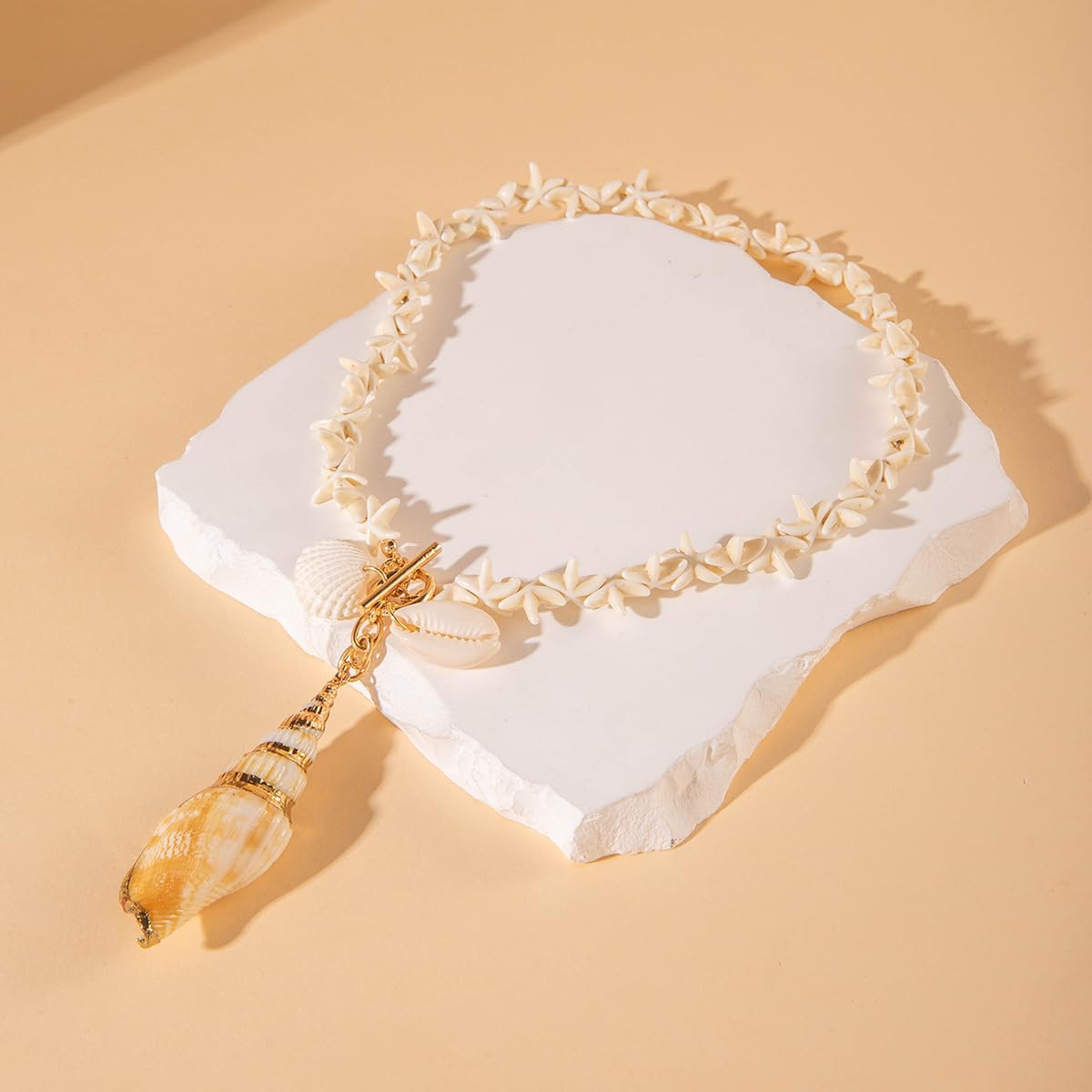 LKingel Gold Starfish Necklaces for Women Beaded Mermaids Starfish Shell Pearl Choker Pendant Necklaces Chunky Beach Necklace Mermaid Charm Necklace Summer Beach Jewelry for Women White2