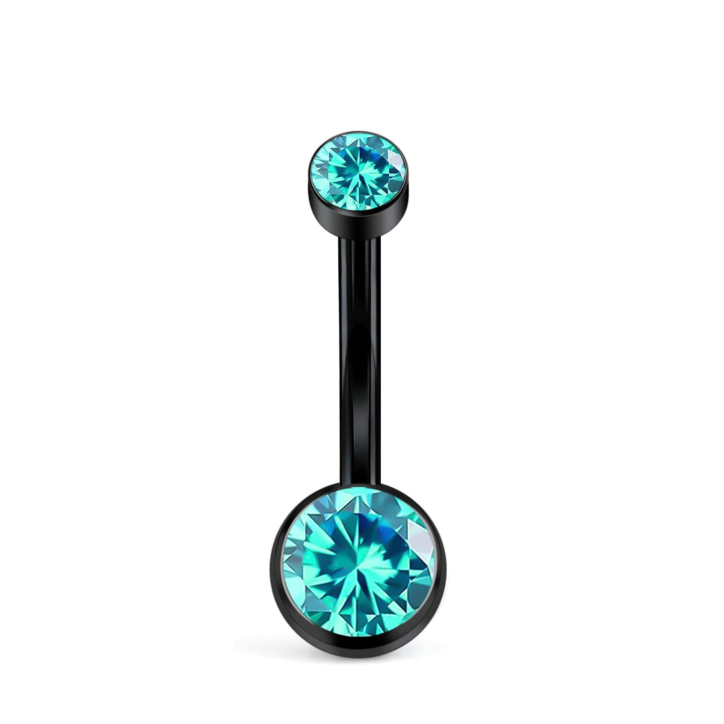 XUU Titanium Belly Button Rings, Black & Silver – 14G Internally Threaded Navel Piercing Jewelry, 10mm & 12mm Curved Barbells with 7 Colors Gems – Hypoallergenic (Black-Ocean Blue cz, 10MM)