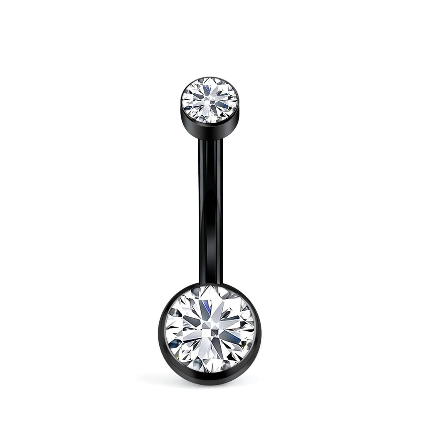 XUU Titanium Belly Button Rings, Black & Silver – 14G Internally Threaded Navel Piercing Jewelry, 10mm & 12mm Curved Barbells with 7 Colors Gems – Hypoallergenic (Black-Clear cz, 10MM)
