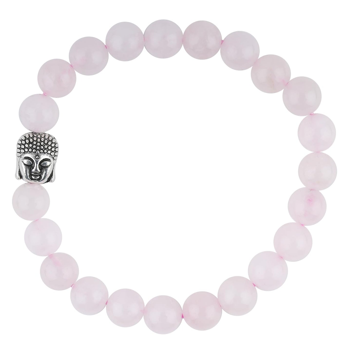 CRYSTALINES Buddha Charm Stretchable Braceclet, Natural Rose Quartz Gemstone Beads, Plain Round Stones, Handmade Boho Strech Bracelet, Adjustable Spiritual Healing Crystal Unisex Jewelry Gift