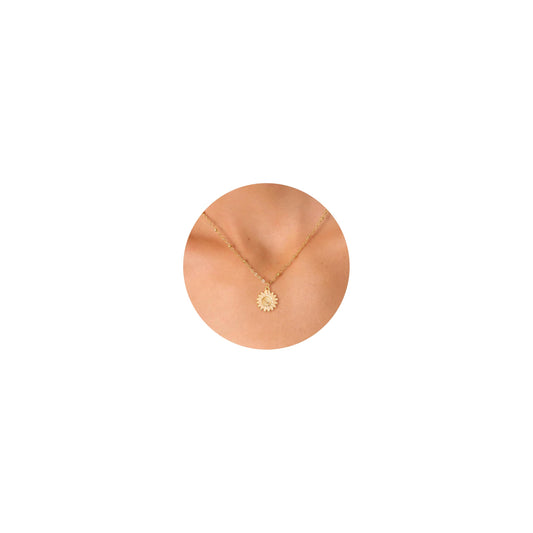 BSGRL Gold Necklace for Women: 14K Gold Plated Dainty Sunflower Necklace 16.5”+2” ext