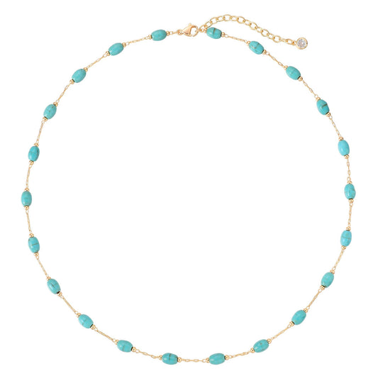 LOLAR RAY Turquoise Jewelry for Women - 14K Gold Plated Oval Choker Boho Necklaces for Women Summer Beach Boho Choker Bead Gift