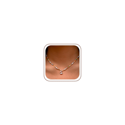 Ritach Initial Necklaces for Women Jewelry - Beaded Necklace Colorful Initial Necklaces for Women Letter S Necklaces Silver Necklace for Girls Gifts Summer Beach Jewelry