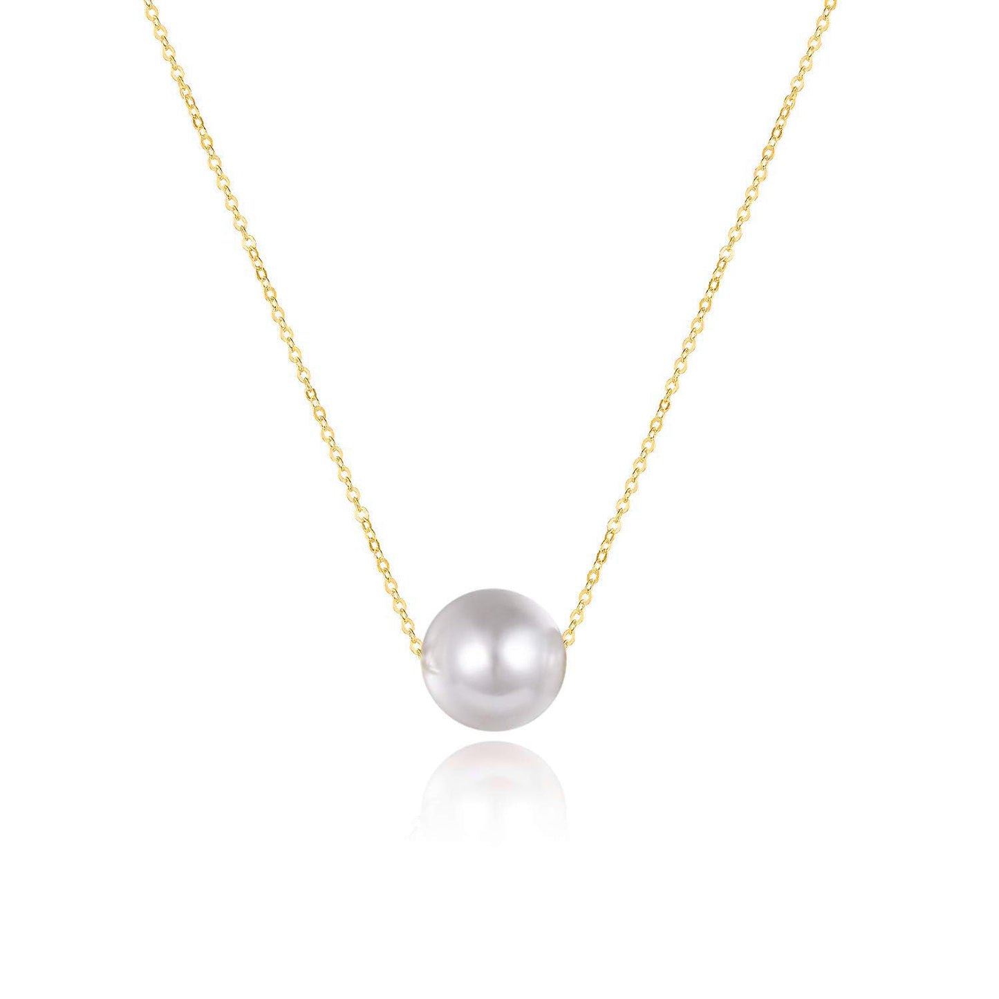 POPLYKE AAAA Single Pearl Choker Sterling Silver Necklace for Women 7-8mm Freshwater Cultured Pearls Wedding Bridesmaids Anniversary 14 16 18 inch (gold-single pearl necklace 18‘’)