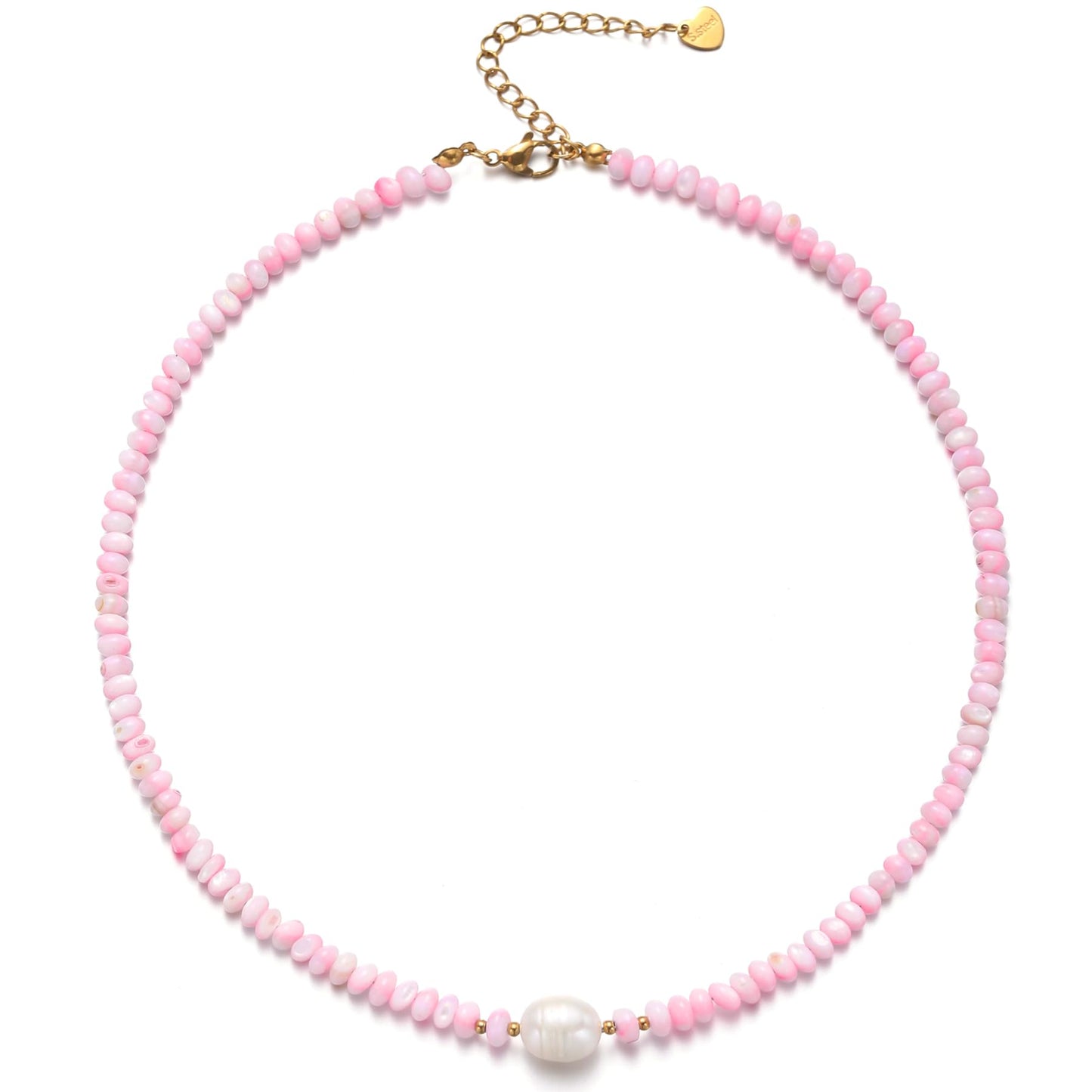 ERNAULO Beaded Necklaces for Women Seashell Beach Necklace with Freshwater Pearl 14K Gold Plated Boho Summer Handmade Jewelry CK-Seashell-lightpink
