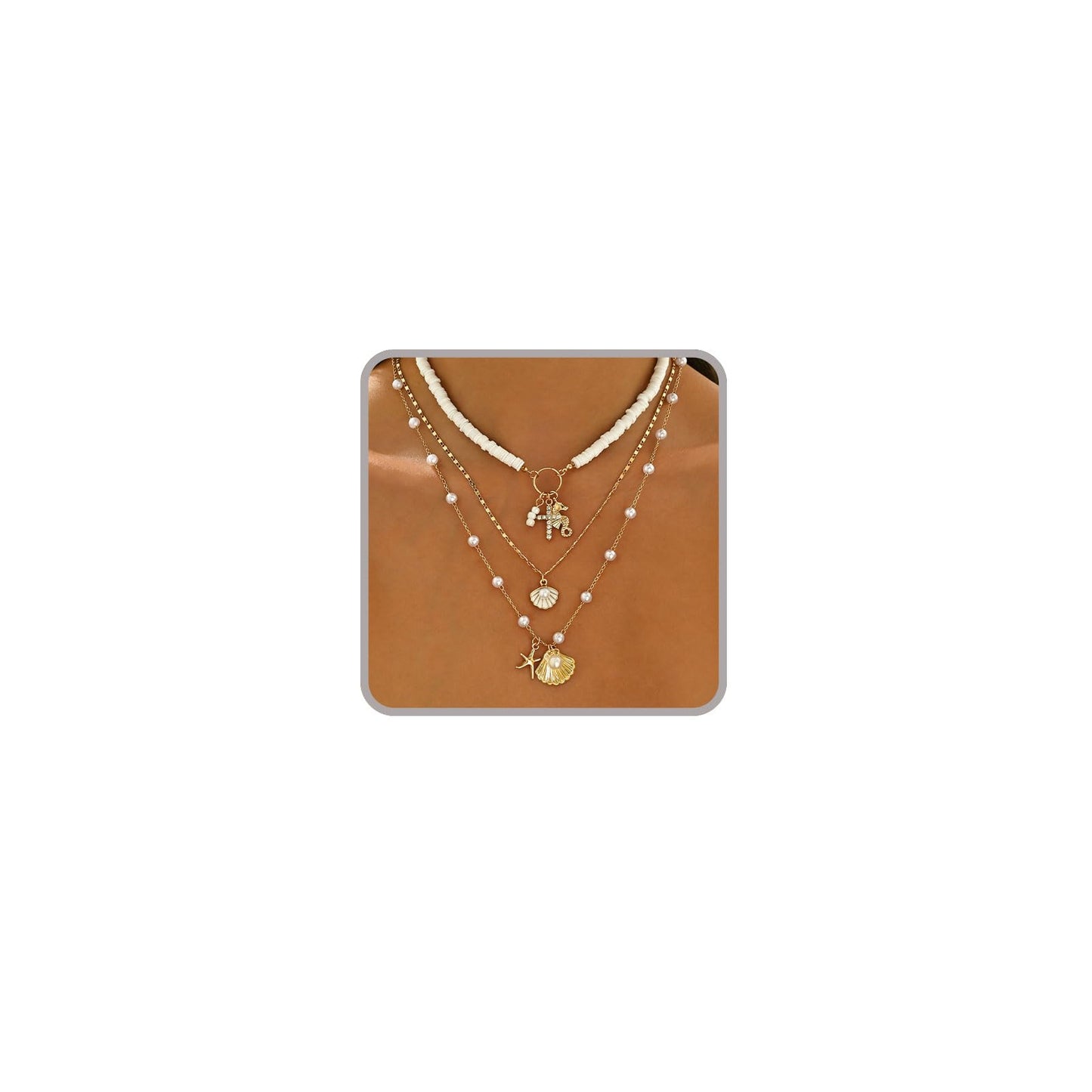 ONBRIG Seashell Necklace Beach Jewelry for Women Starfish Cowrie Puka Shell Necklaces Summer Beach Accessories for Women Vacation Mermaid Ocean Jewelry (style 4)