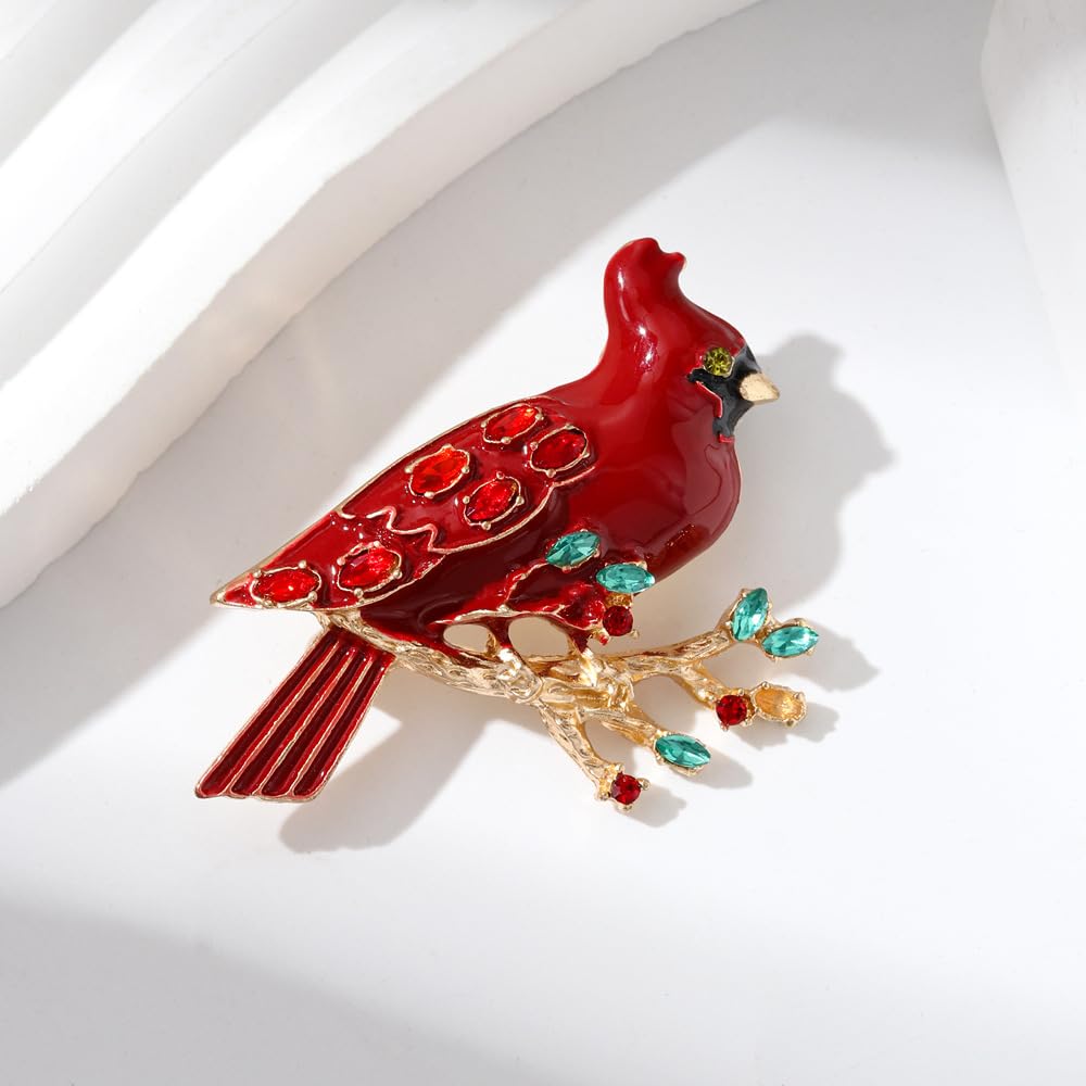 Cardinal Brooch for Women Red Enamel Cardinal Pin Animal Jewelry Birthday Holiday Gift for Girlfriend Wife Mother