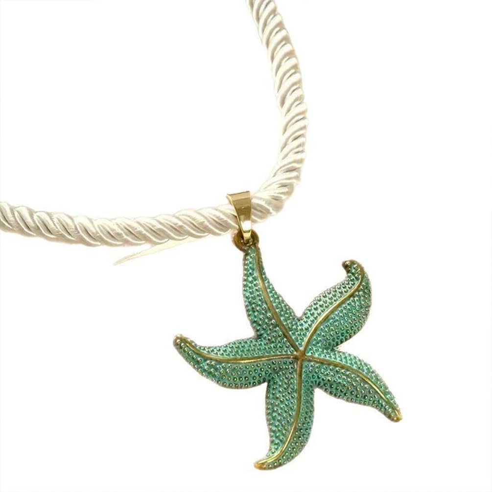 UANXLL Large Gold or Blue Starfish Pendant Necklace, Chunky White Rope Chain Big Sea Star Necklaces for Women Fashion Ocean Style Beach Party Prom Jewelry Gift (Blue)