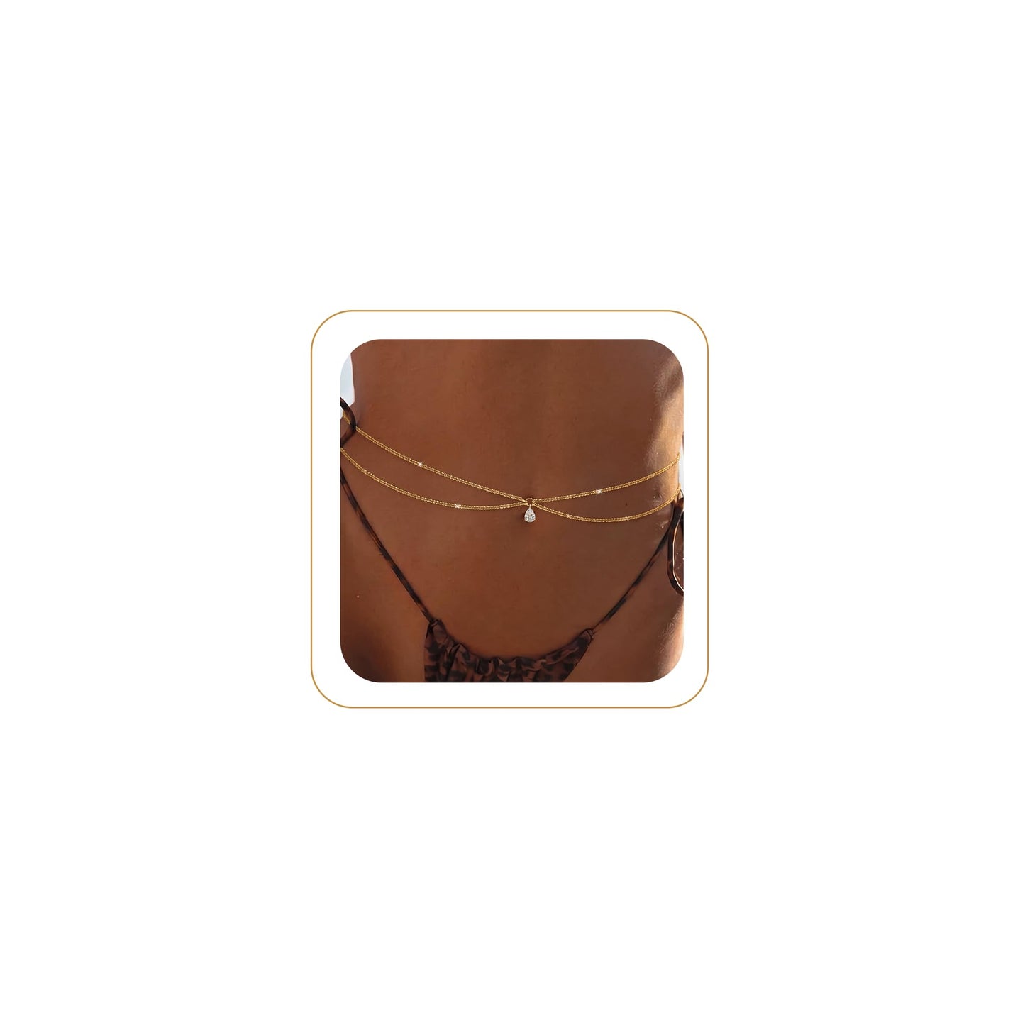 MOODEAR 14K Gold Plated Waist Chain for Women - Layered Non Tarnish Belly Chains Drop Cubic Zirconia Body Chain Waterproof Jewelry Sexy Bikini Belt Gift for Summer Beach