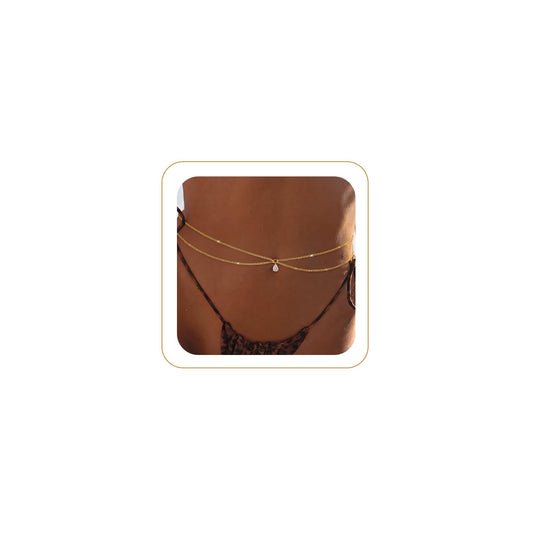 MOODEAR 14K Gold Plated Waist Chain for Women - Layered Non Tarnish Belly Chains Drop Cubic Zirconia Body Chain Waterproof Jewelry Sexy Bikini Belt Gift for Summer Beach