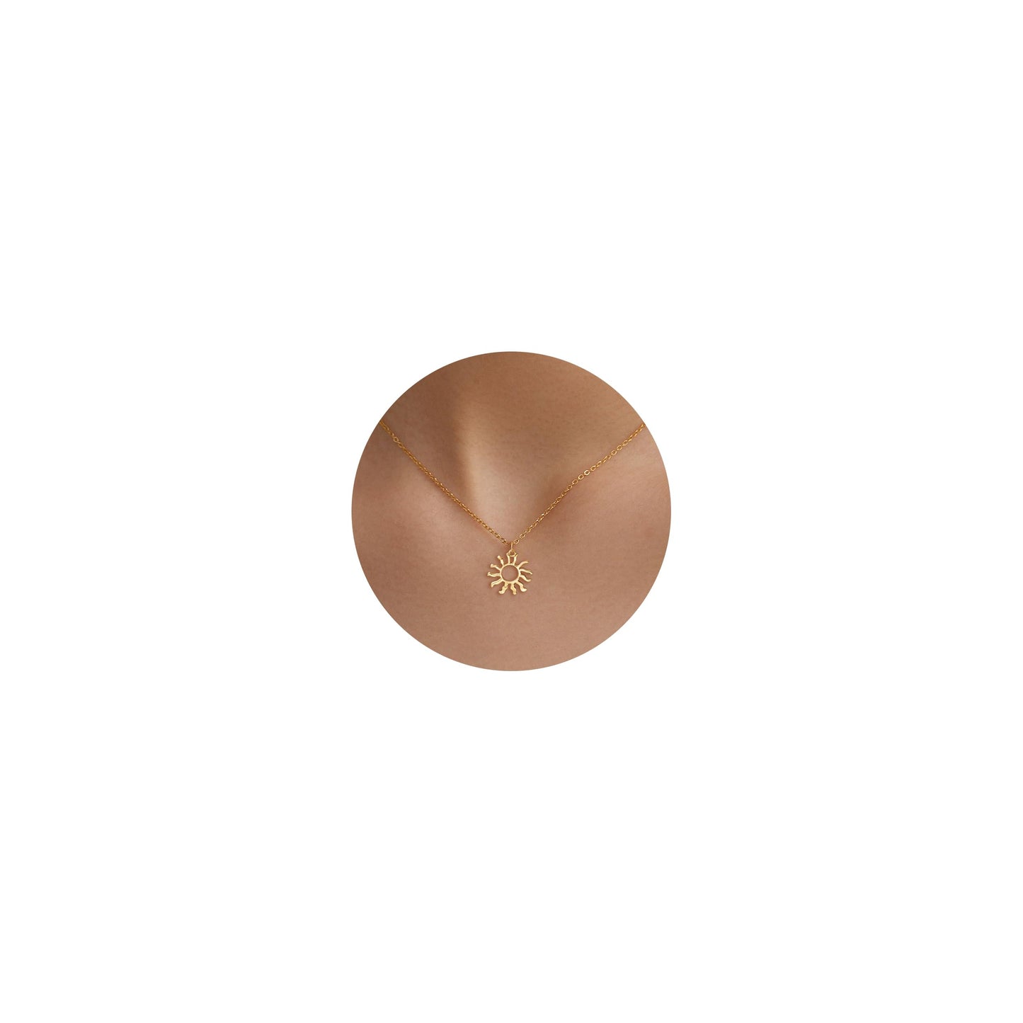BSGRL Gold Necklace: 14K Gold Plated Dainty Sun Pendant Little Sun Solar Light Necklace for Women 16.5”+2” ext