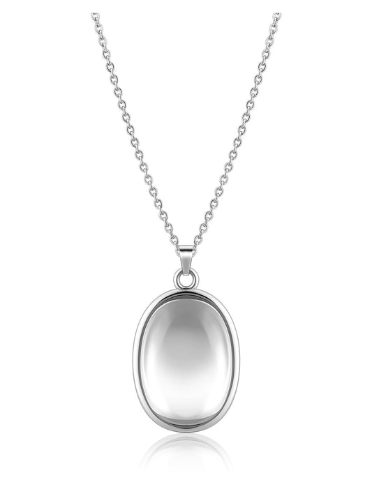 BOPREINA Stainless Steel Worry Stone Necklace for Women Anxiety Relief Fidget Jewelry Sliver Oval Peaceful Thumb Pendant Necklace Meditation Relaxation Stress Relief Pendant 30x46mm