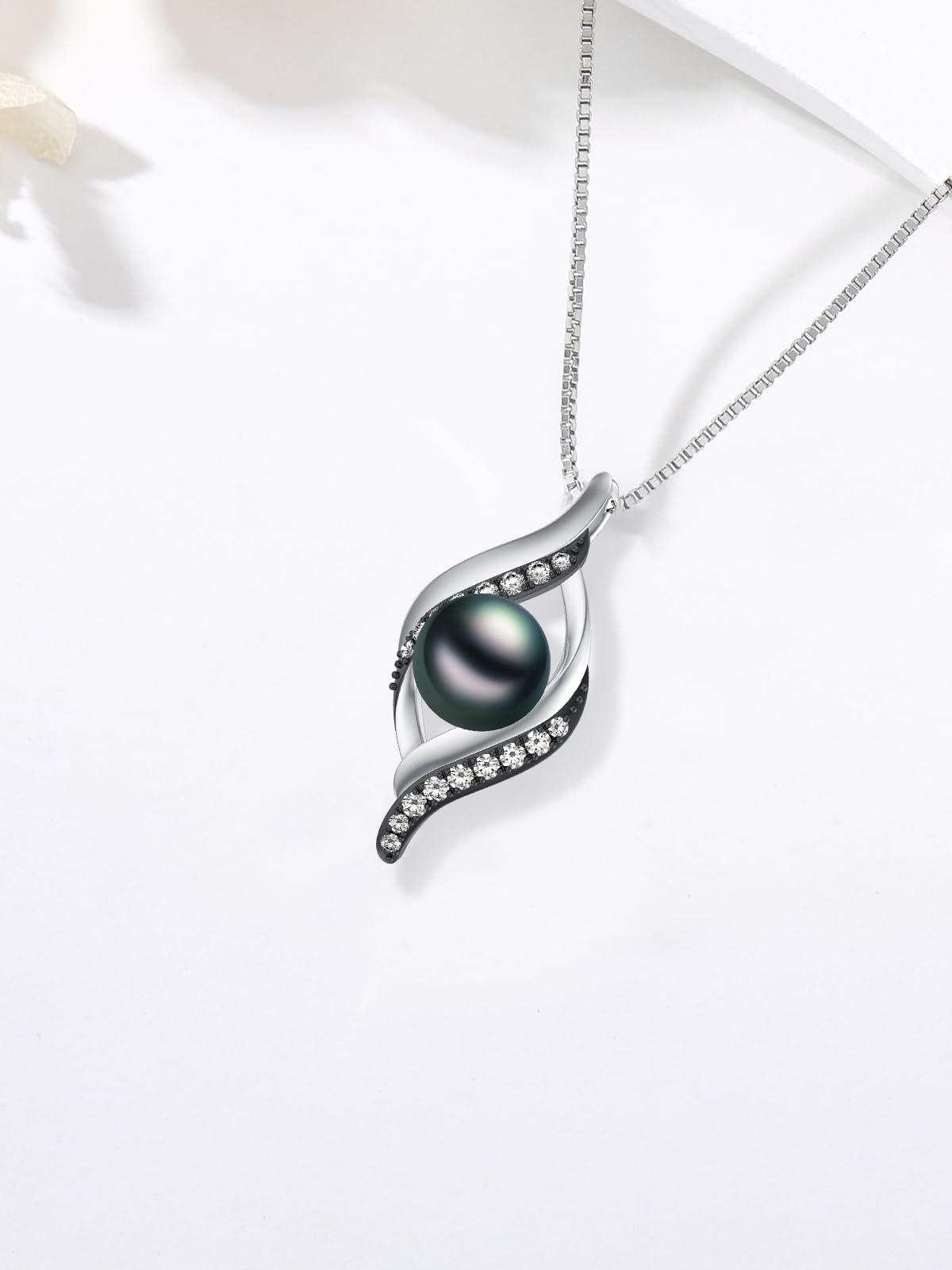 KANNSOAR 9MM Tahitian Black Pearl Pendant Necklace Pearl Jewelry-Wedding Birthday Anniversary Valentines Day Christmas Mothers Day Gifts for Women Wife Mom Girlfriend Her