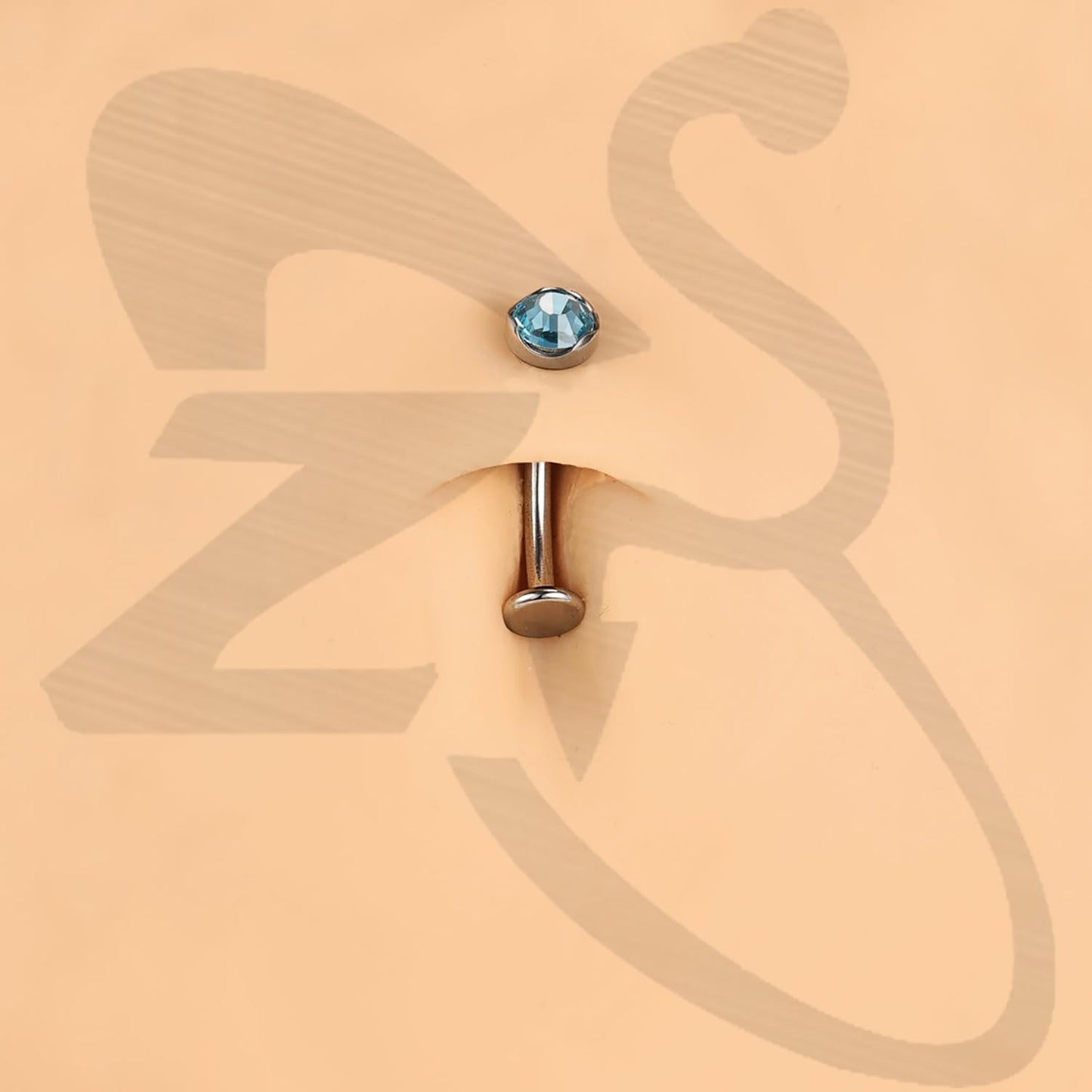 ZS ASTM F136 Titanium Belly Button Ring, 14G Cubic Zirconia Navel Jewelry, 6/8/10/12/14MM Internally Threaded Long Bar Navel Barbell Stud Flat Back Belly Piercing (Blue,L:6mm)