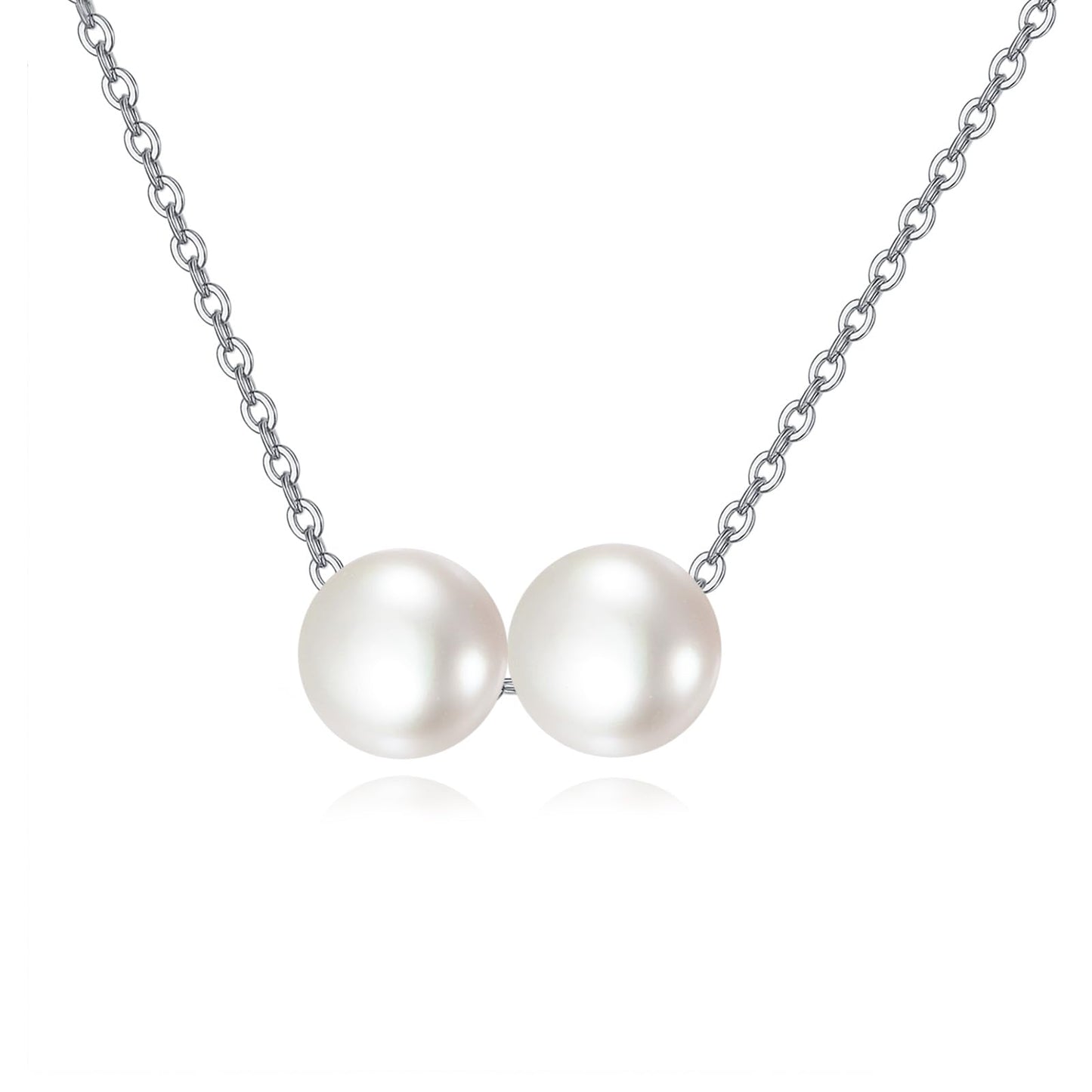 POPLYKE 2 Pearls Necklace Sterling Silver Pearls Choker Necklace for Women 7-8mm Freshwater Cultured Pearls Wedding Bridesmaids Anniversary 16''