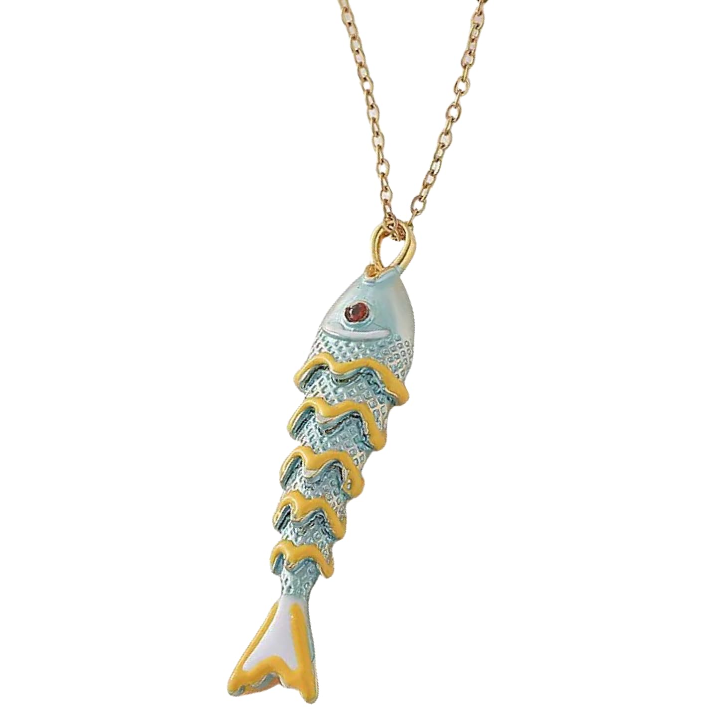 WSTWYC Color Fish Necklace for Women，Dainty Lucky Fish Pendant Necklaces Summer Ocean Minimalist Jewelry gift (blue)